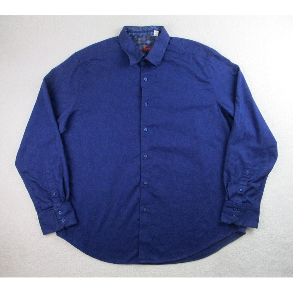 Robert Graham Dress Shirt Mens 2XL Classic Fit Blue Jacquard Geometric Business